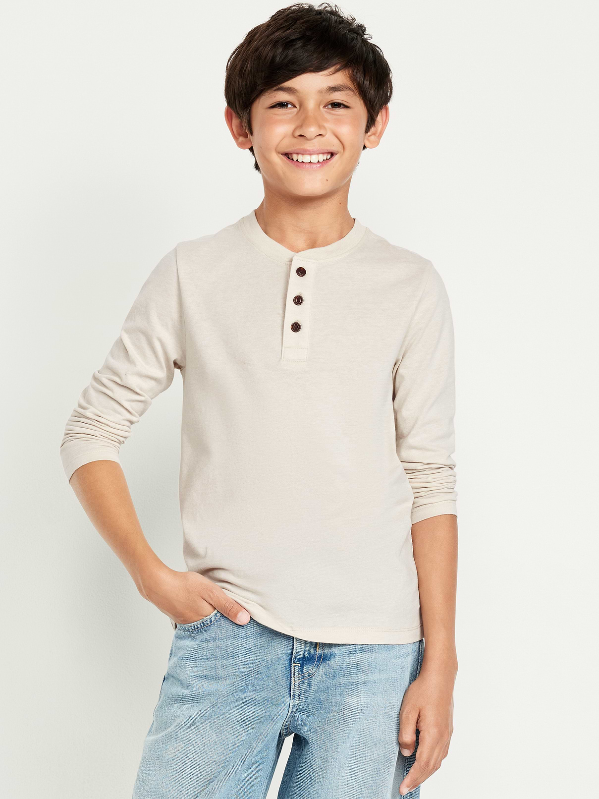 Image number 1 showing, Softest Long-Sleeve Henley T-Shirt for Boys