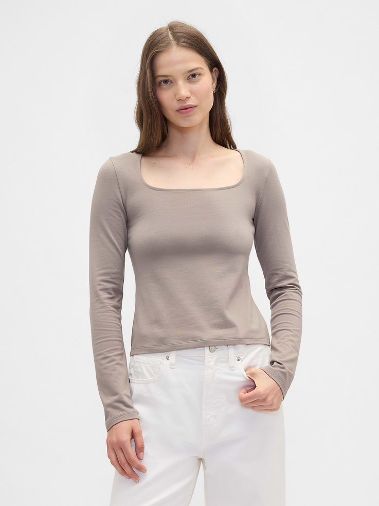 Gap Factory Women's Stretch Jersey Scoopneck Top (Medium Cool Brown)
