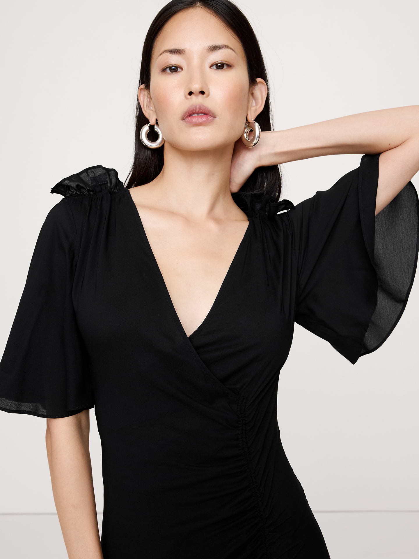 Image number 3 showing, Stretch-Crepe Flutter-Sleeve Maxi Dress