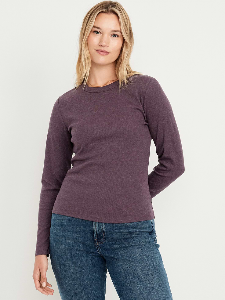Image 4 of 8, Snug Long-Sleeve Crew-Neck T-Shirt