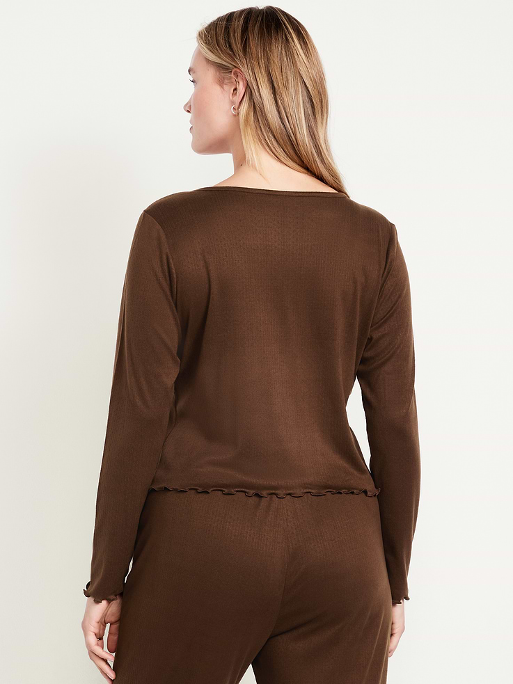Image number 5 showing, Cozy Lettuce-Edge Pajama Top