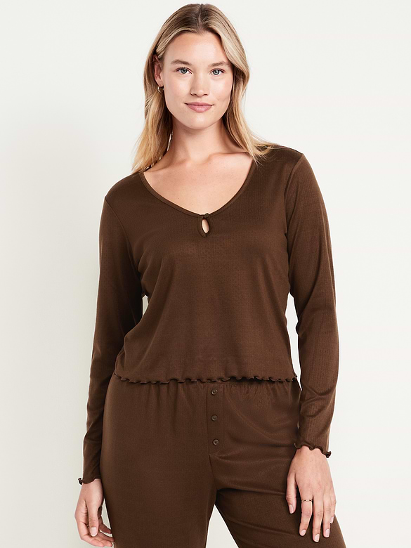 Cozy Lettuce-Edge Pajama Top