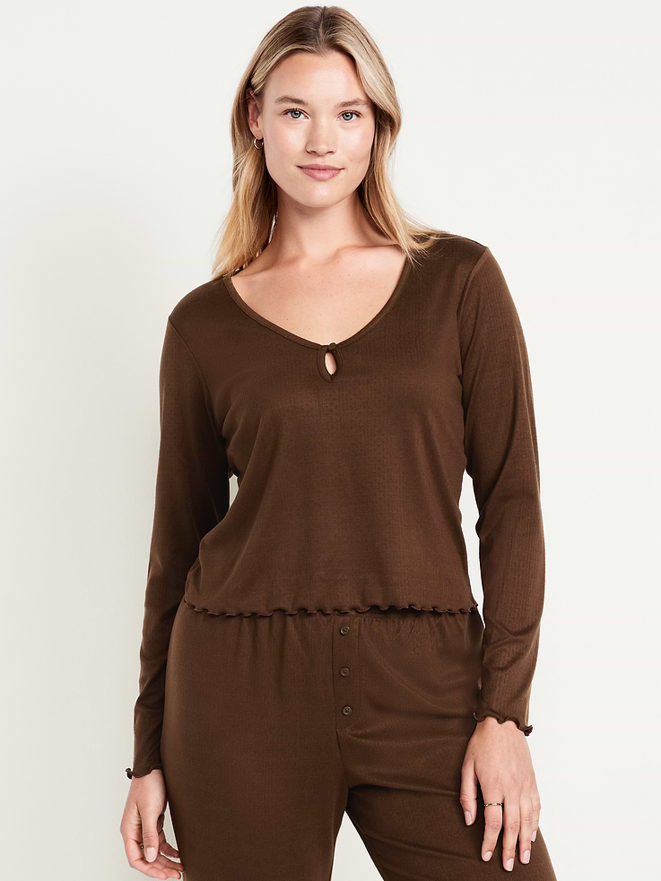 Image number 4 showing, Cozy Lettuce-Edge Pajama Top