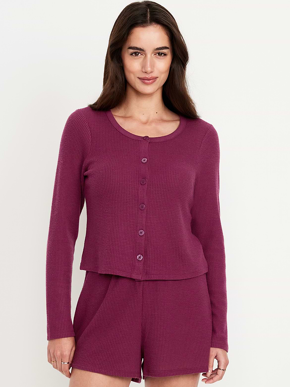 Button-Down Waffle-Knit Sleep Top
