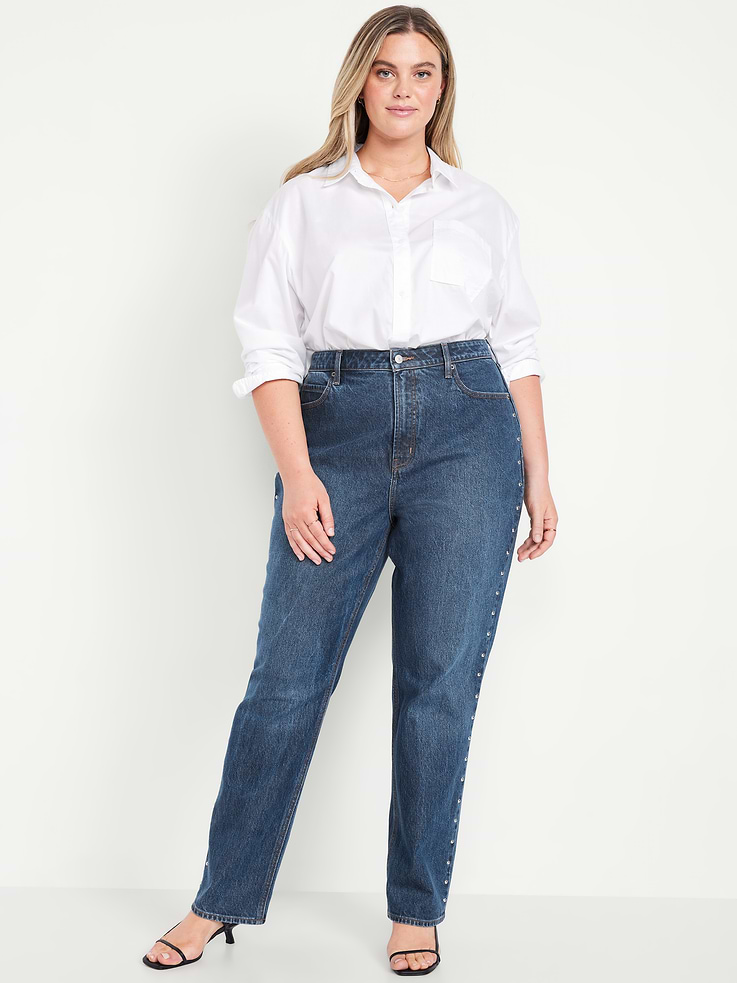 Image number 7 showing, Extra High-Waisted Studded Straight Jeans