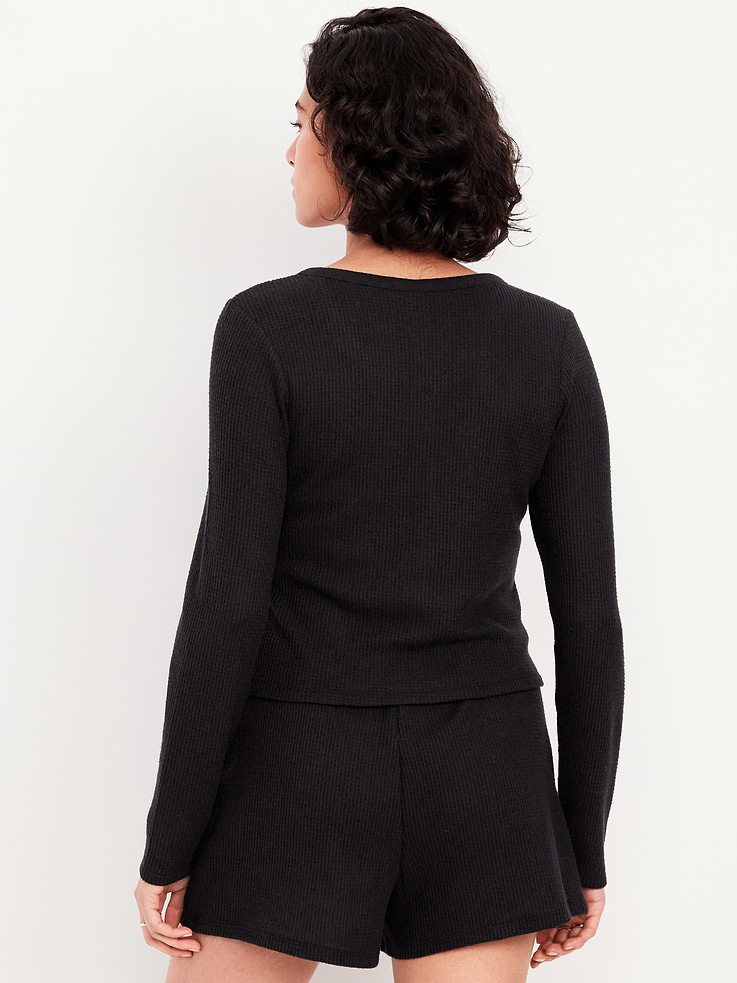 Image number 2 showing, Button-Down Waffle-Knit Sleep Top