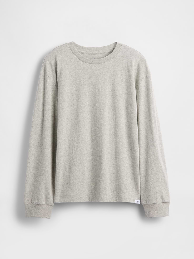 Image 1 of 2, Soft cotton jersey T-shirt., Crewneck., Long sleeves with banded cuffs., Certain styles have allover stripes., This product was made in a factory that invests in gender equity and women’s empowerment through RISE. Learn more at gapinc.com/equity., Product #819986