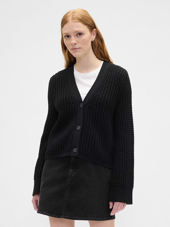 Relaxed Waffle-Knit Cardigan