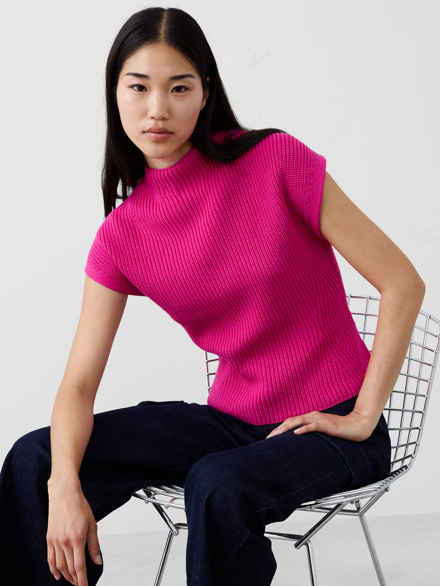 Image number 3 showing, Ribbed Mock-Neck Sweater Shell