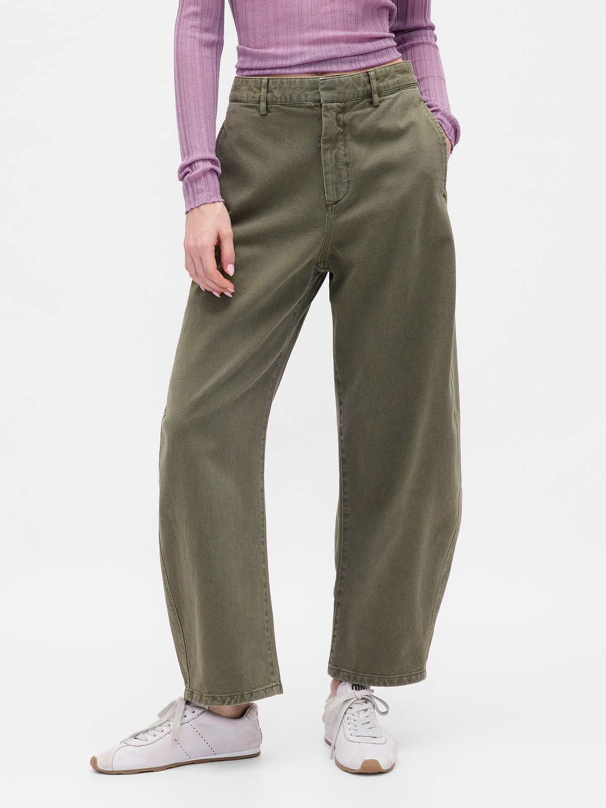 Image number 2 showing, Mid Rise Twill Barrel Pants