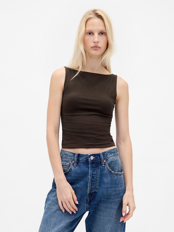 Image number 1 showing, CloseKnit Jersey Boatneck Crop Tank Top