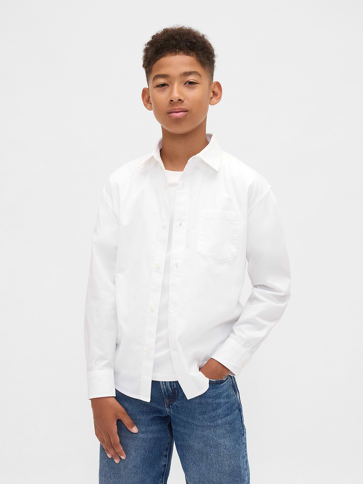 Image number 1 showing, Kids Poplin Uniform Relaxed Shirt