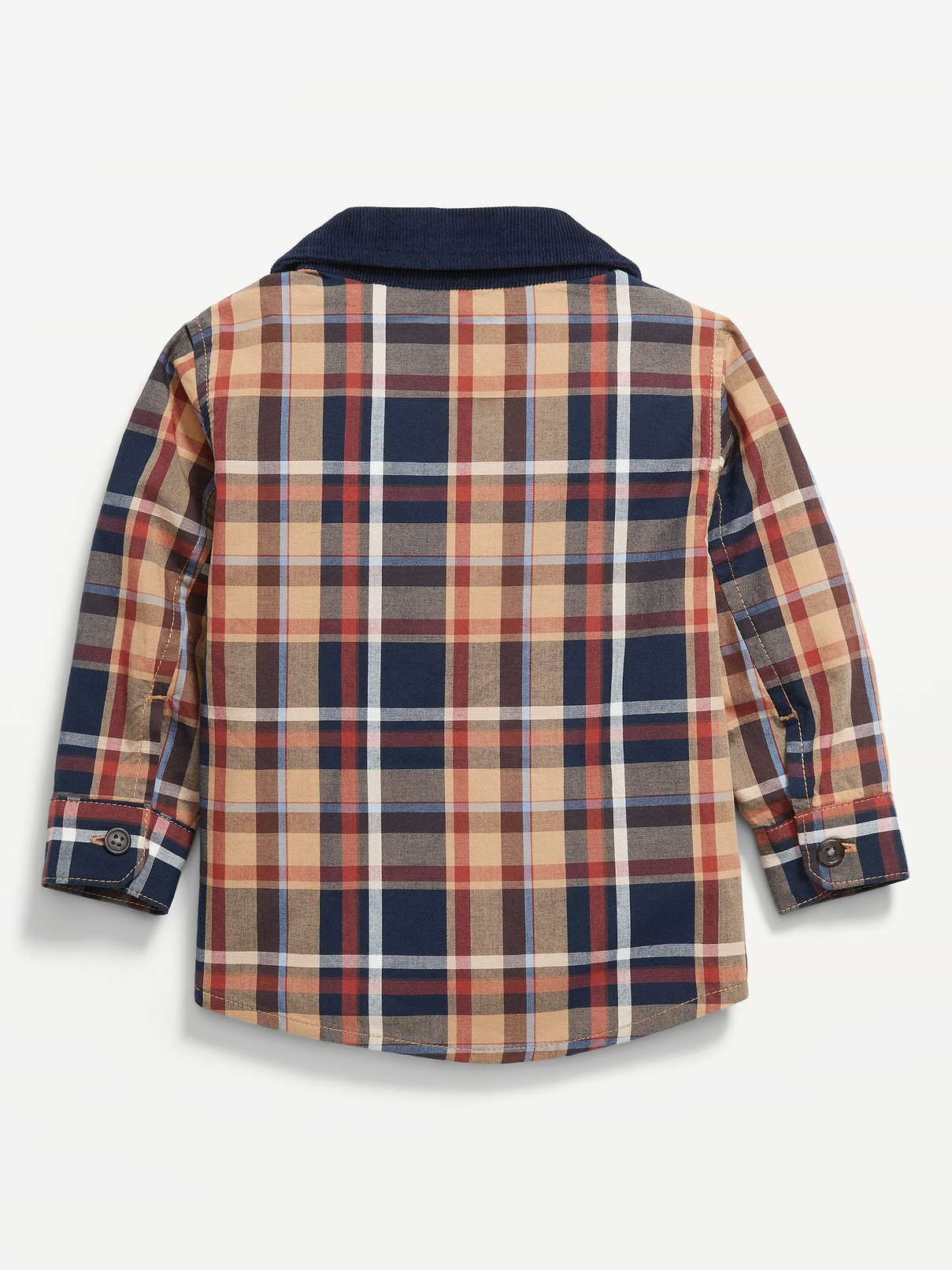 Image 2 of 2, Long-Sleeve Plaid Corduroy-Trim Pocket Shirt for Baby