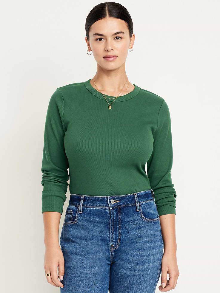 L'image numéro 4 présente T-shirt ajusté à col rond et à manches longues