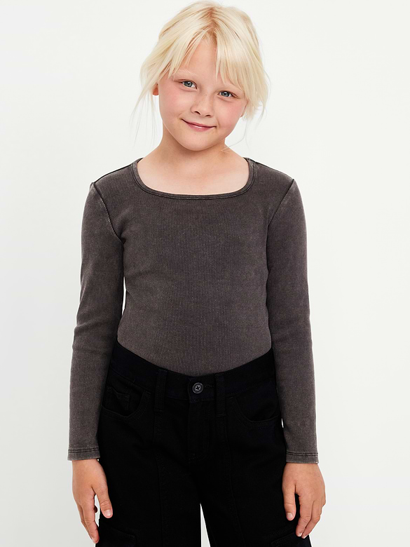 Long-Sleeve Fitted Ribbed Top for Girls