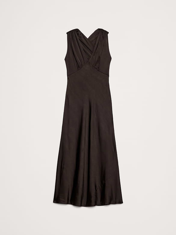 Stretch-Satin Cross-Back Maxi Dress