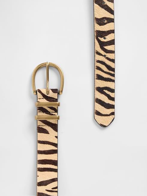 Tiger-Print Women’s Belt with Gold-Tone Buckle - Brown/Black real hair PRE-ORDER | The Lane Calf Hair Tiger Belt main image 2
