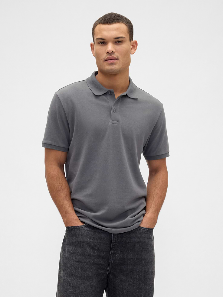 Gap Factory Men's Stretch Pique Polo Shirt (Shark Fin Gray)
