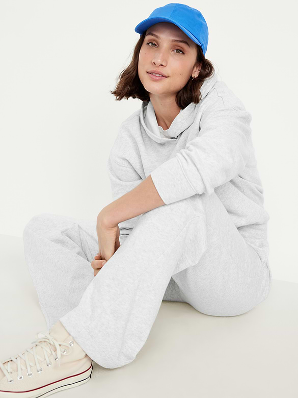 Pantalon en coton ouaté à jambe large et à taille haute PurConfort