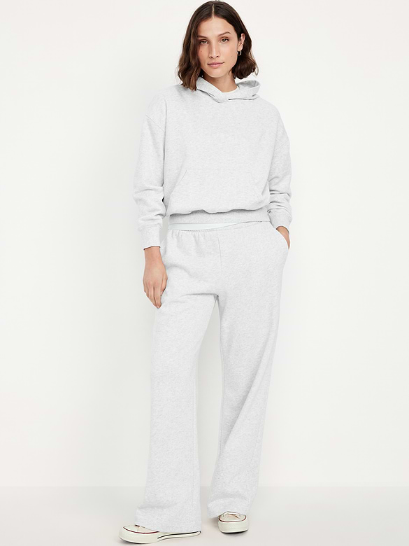 Pantalon en coton ouaté à jambe large et à taille haute PurConfort