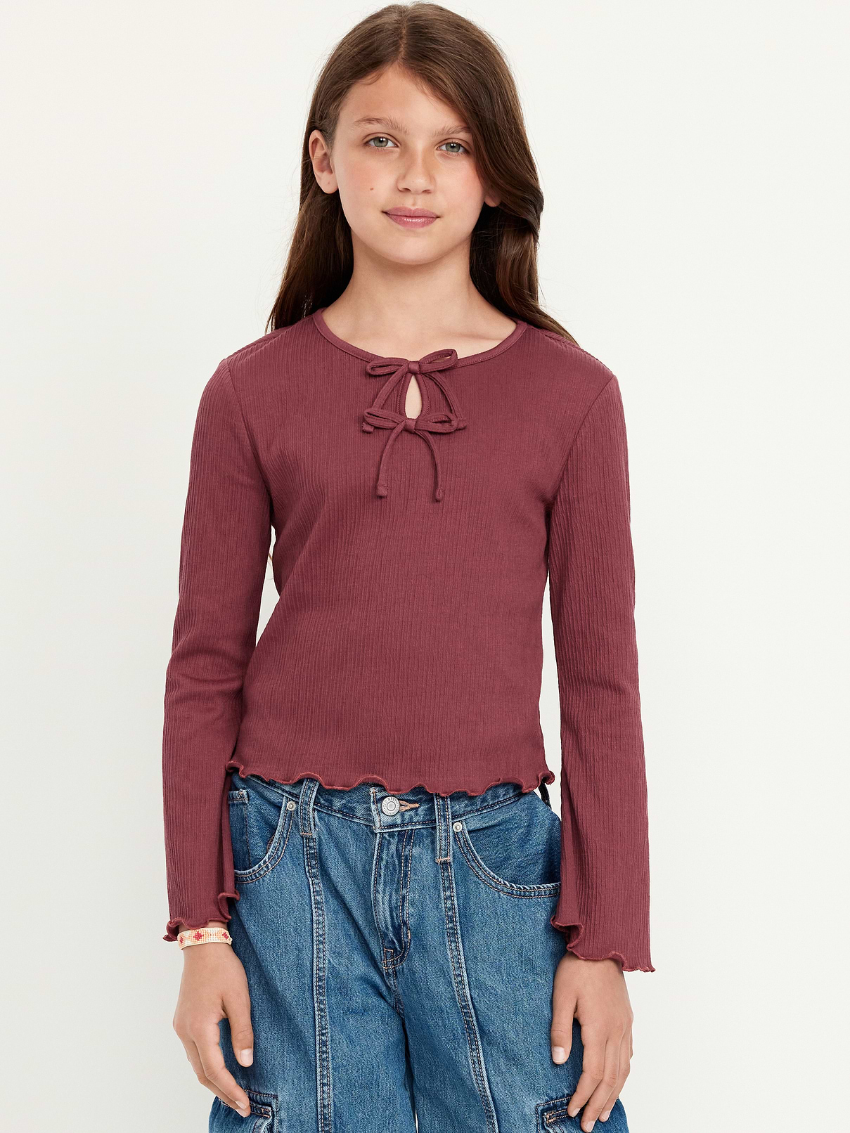 Image number 1 showing, Long-Sleeve Tie-Bow Front Top for Girls
