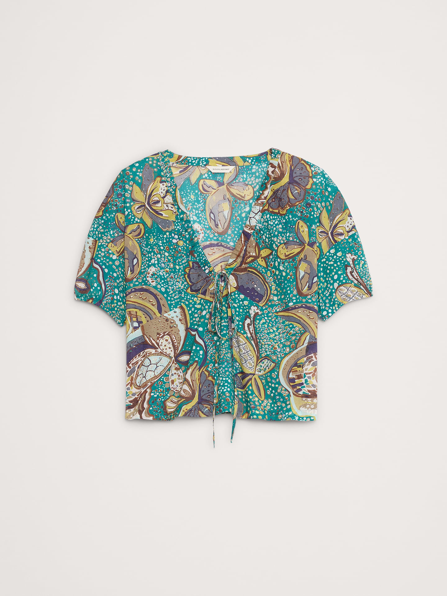Image number 4 showing, Cotton Tie-Front V-Neck Top