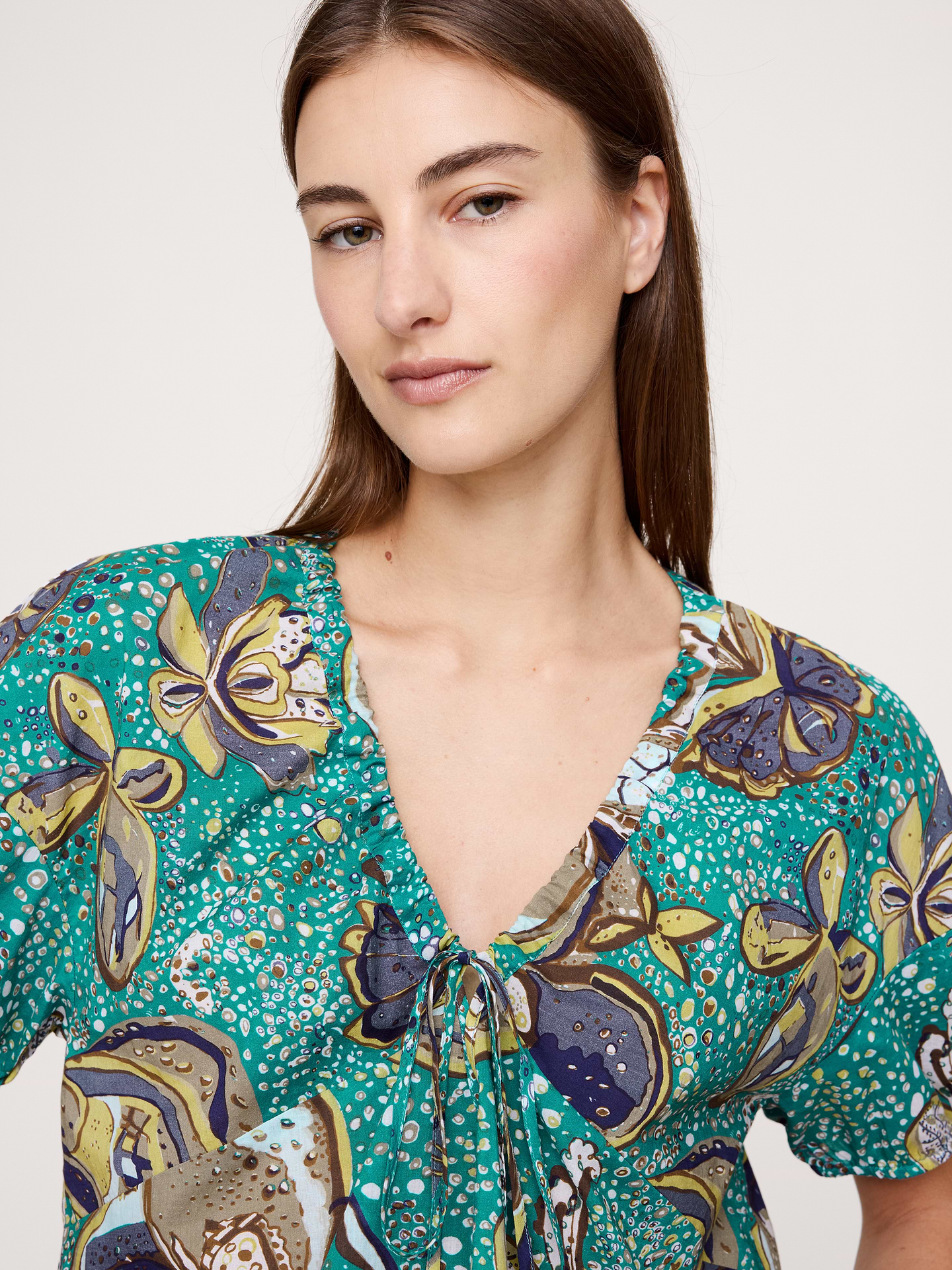 Image number 3 showing, Cotton Tie-Front V-Neck Top