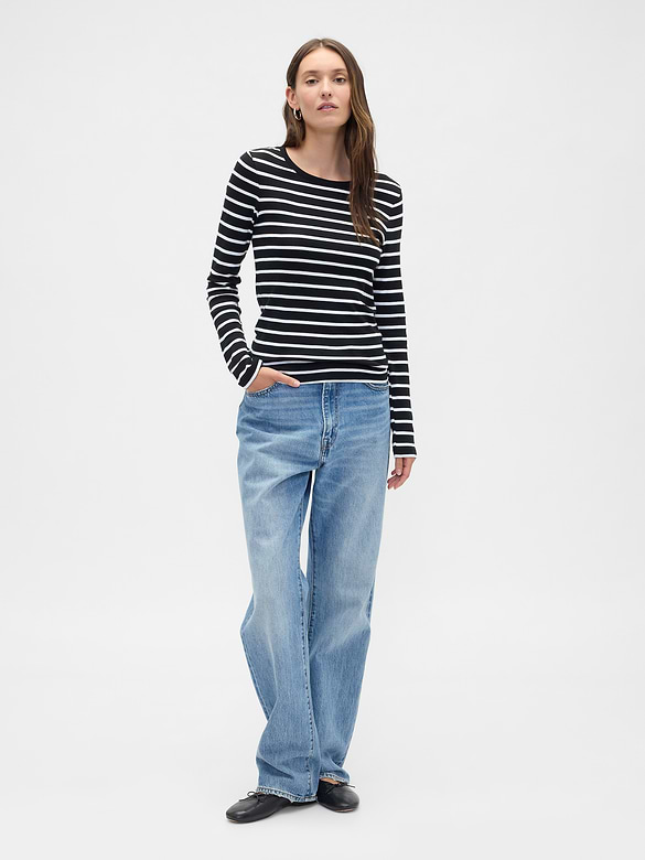 Modern Ribbed Stripe Crewneck T-Shirt