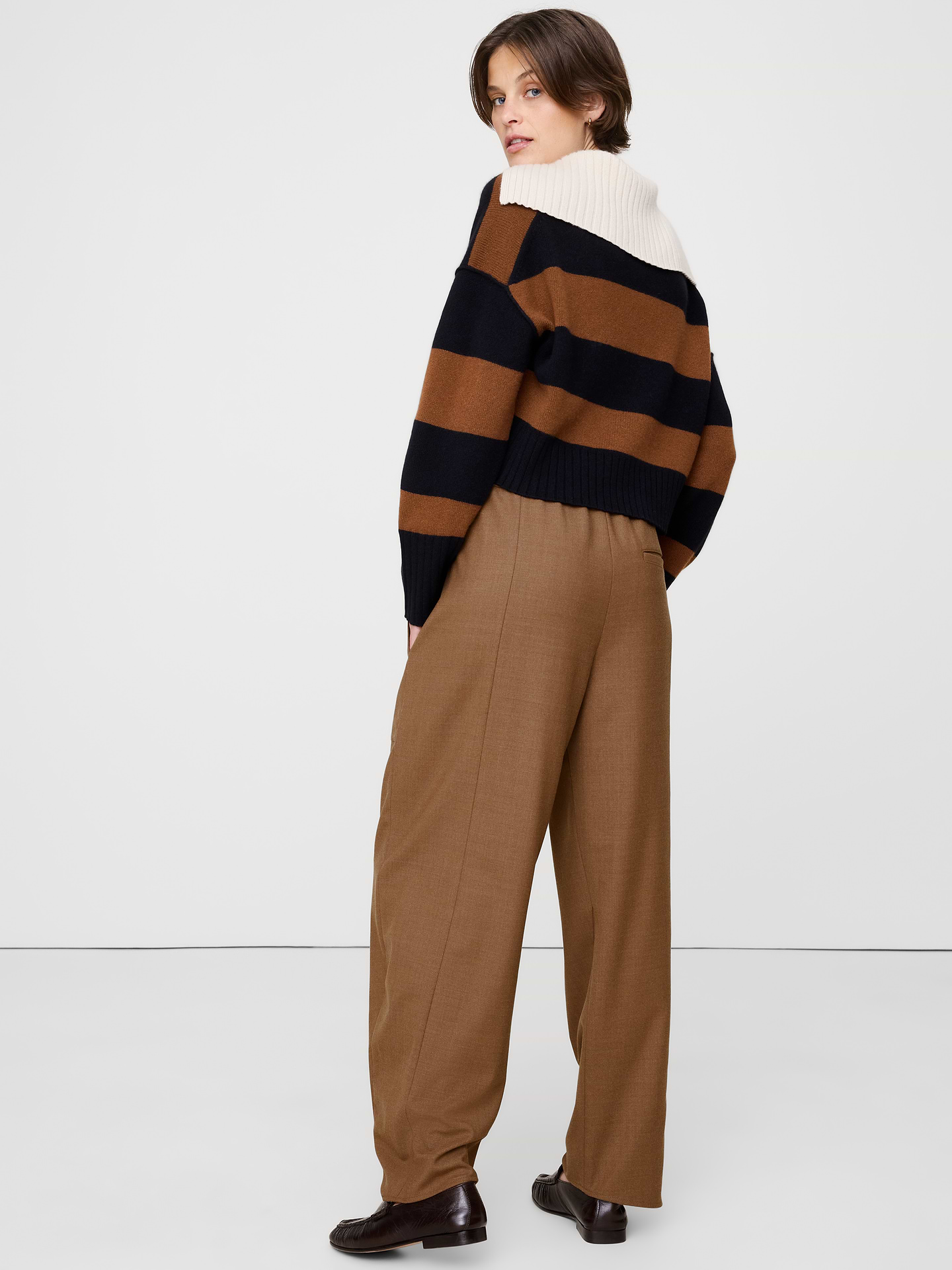 Image number 2 showing, High-Rise Pleated Barrel Flannel Pull-On Pant