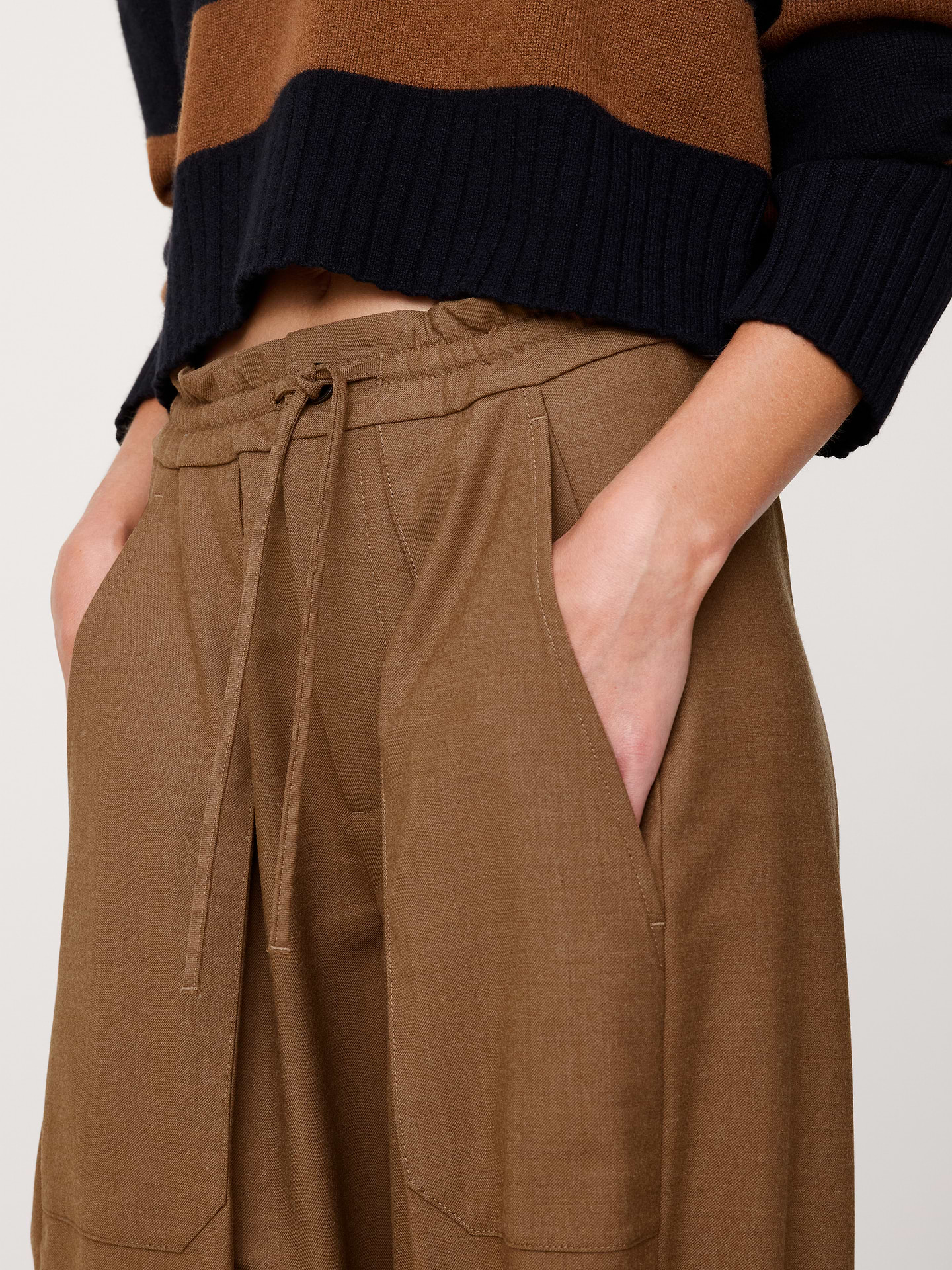 Image number 3 showing, High-Rise Pleated Barrel Flannel Pull-On Pant