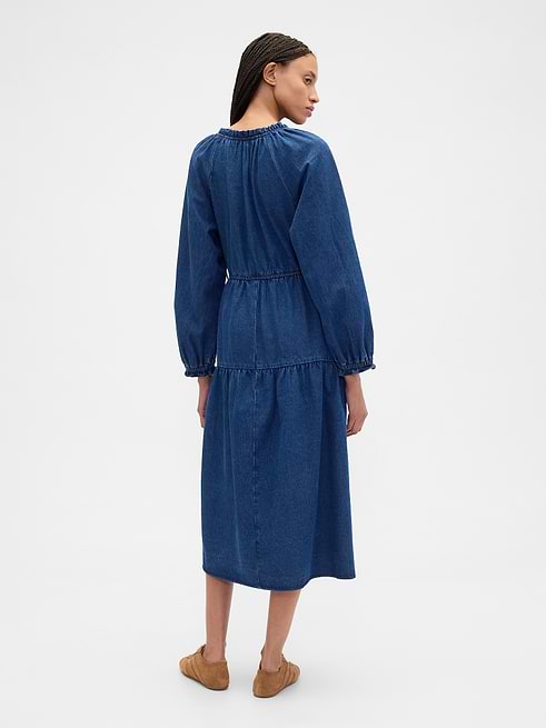 denim lightweight dress Blue Meli Women's Waisted 3/4 Sleeve Maxi Shirt Dress - Size 0 Made To Order Sizes:AU XL/14 KIDS|BOTTOMS - LONG line skirt gives it Elegant Plus Size Women