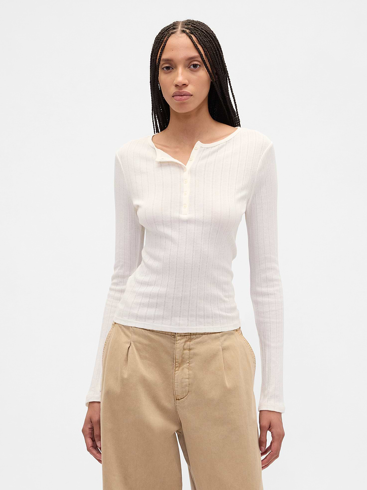 Gap Factory Women's Ribbed Pointelle Henley T-Shirt