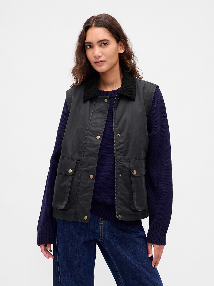 L'image numéro 1 présente Gilet campagnard en toile cirée