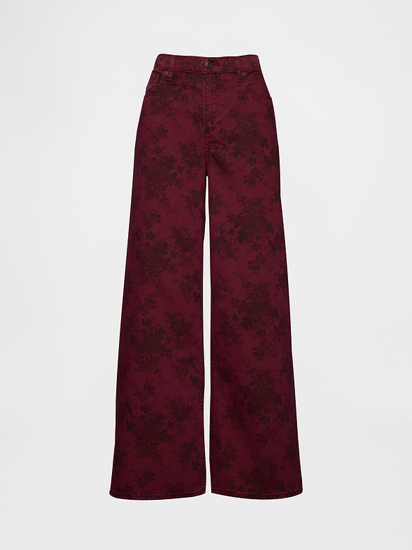 Mid Rise Floral Baggy Jeans