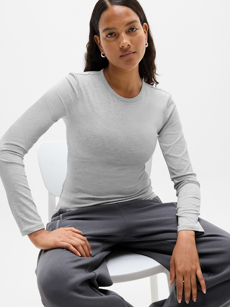 Image 1 of 5, FOR: Your workday commute and weekend travels, from meetings to meetups, FEEL: Silky-soft, premium modal with subtle rib texture, FAVE: A wardrobe essential that forever matches your favorite bottoms, Product #768810