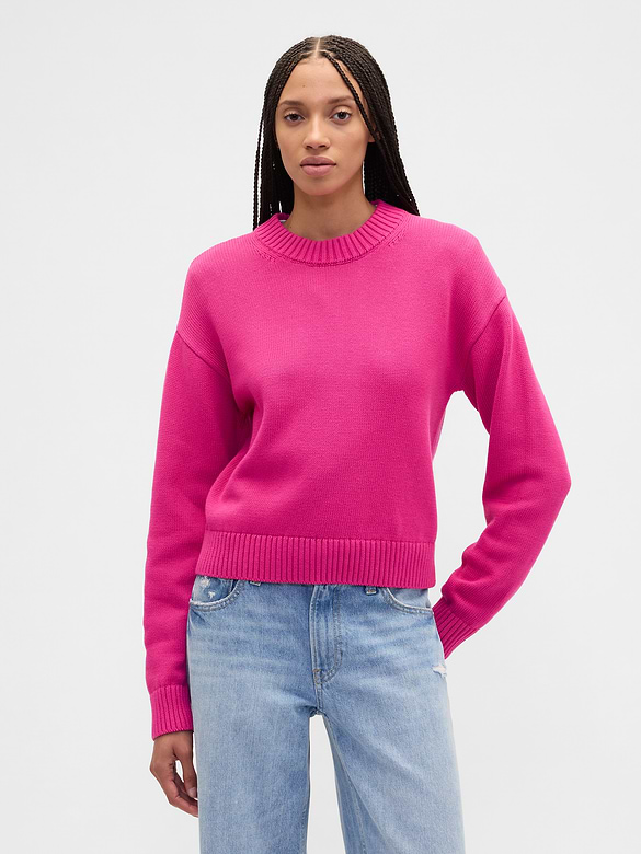 Relaxed Cropped Crewneck Sweater