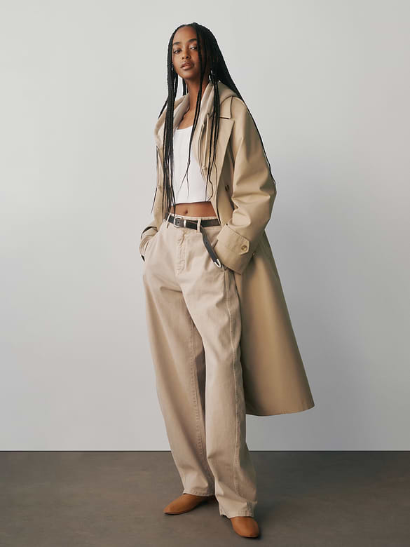 Mid Rise Twill Barrel Pants