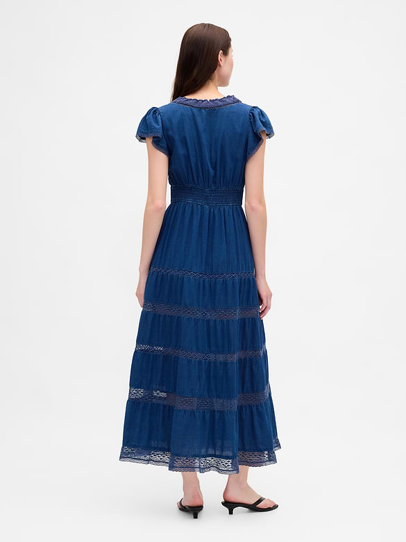 Lace-Trim Midi Dress