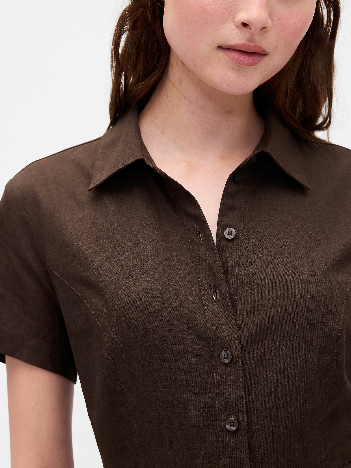 Linen-Blend Midi Shirtdress | Gap
