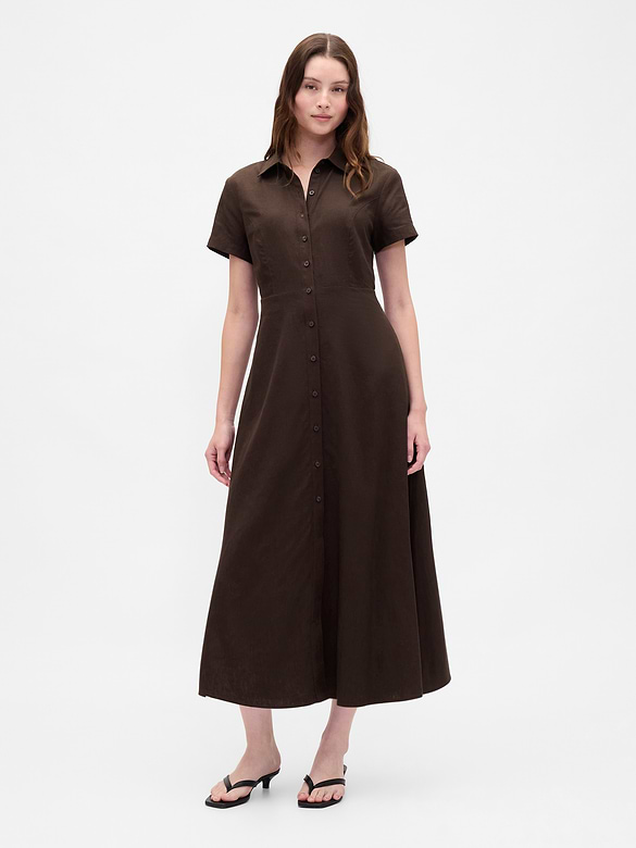 Linen-Blend Midi Shirtdress