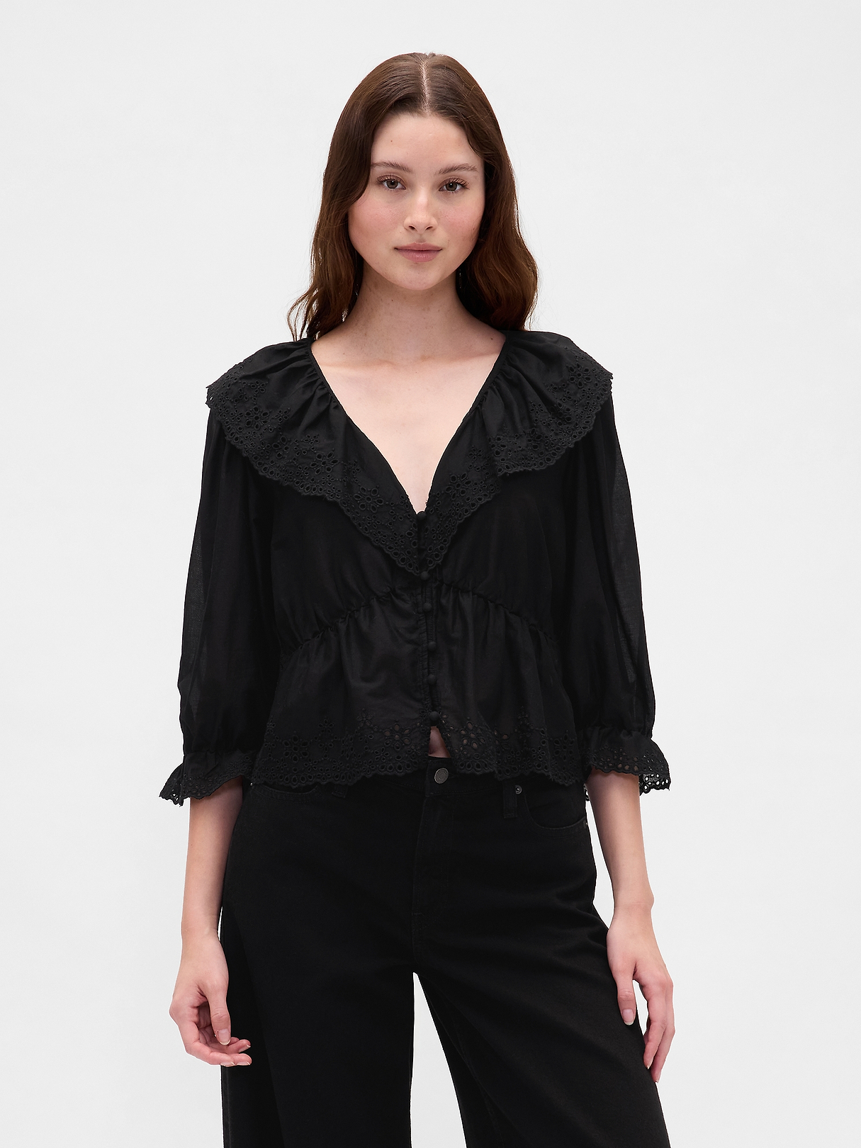 Ruffle Collar V-Neck Top | Gap