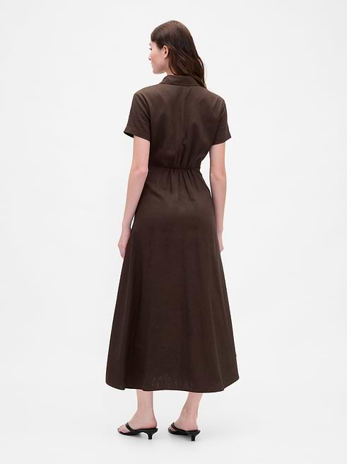 button up linen dress Beige Cotton Midi with Pleated Swing Skirt and Waist Tie – Xiaolizi This dress also looks wonderful worn with pants Yellow Linen Dress - Button-Up
