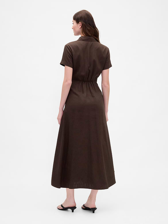 Linen-Blend Midi Shirtdress