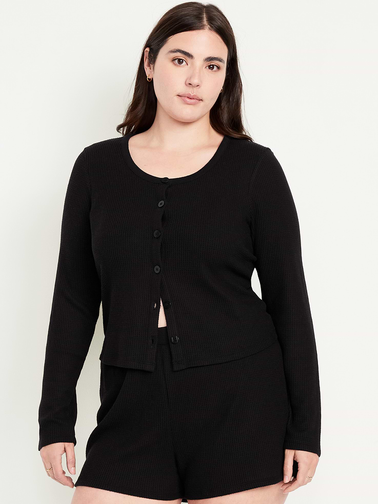 Image number 4 showing, Button-Down Waffle-Knit Sleep Top