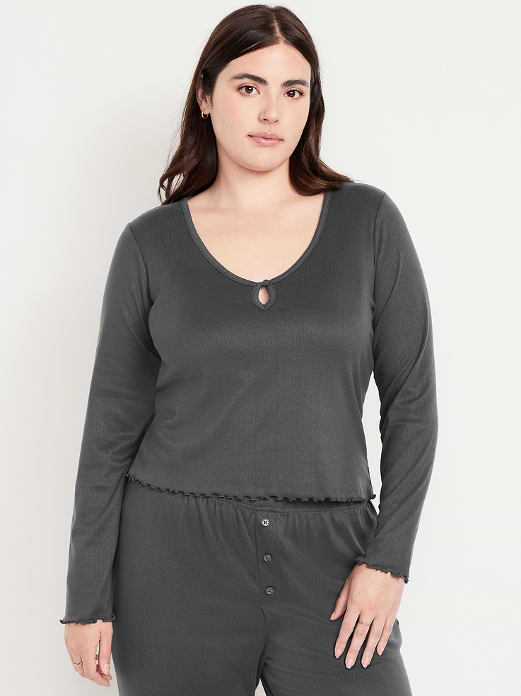Image number 4 showing, Cozy Lettuce-Edge Pajama Top