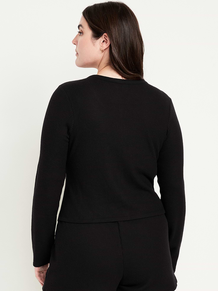 Image number 5 showing, Button-Down Waffle-Knit Sleep Top
