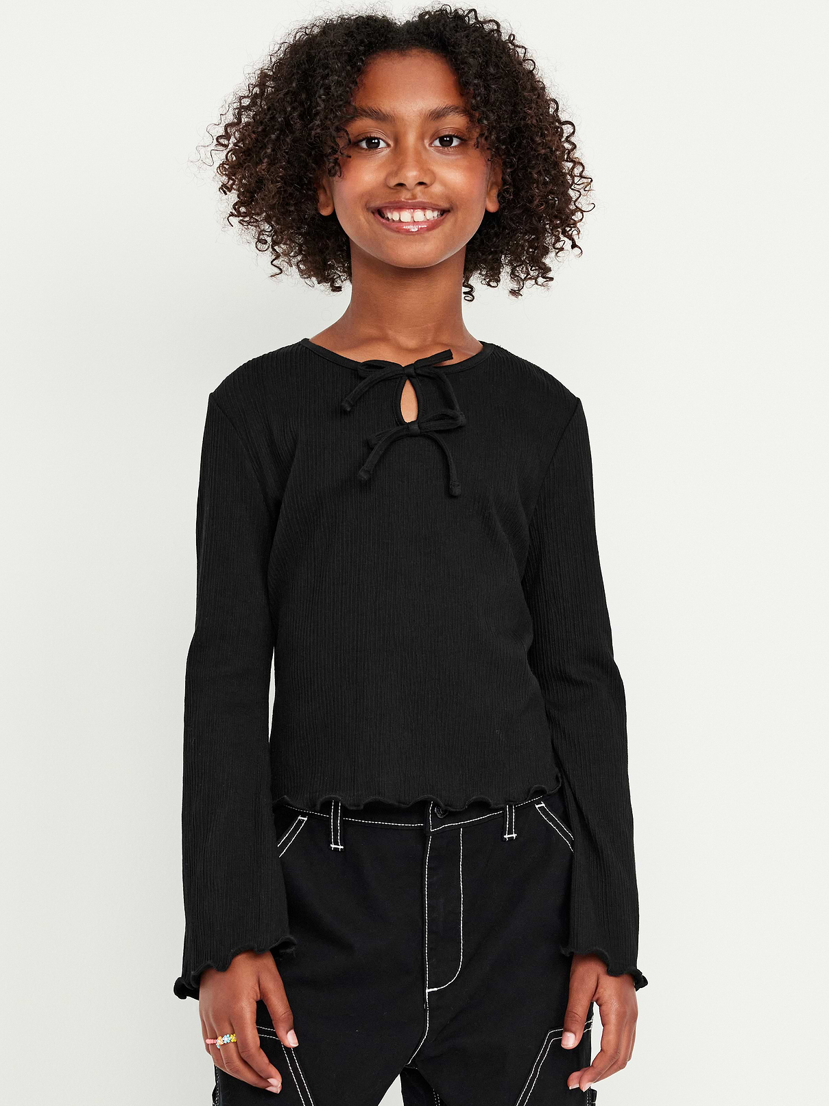 Image number 1 showing, Long-Sleeve Tie-Bow Front Top for Girls