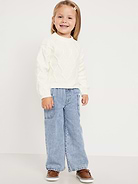 Image number 1 showing, Pull-On Baggy Wide-Leg Cargo Jeans for Toddler Girls