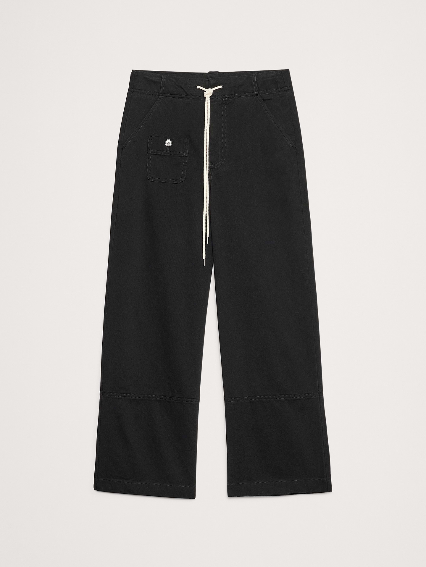 L'image numéro 4 présente Pantalon jambe large à taille haute élastique à coulisse