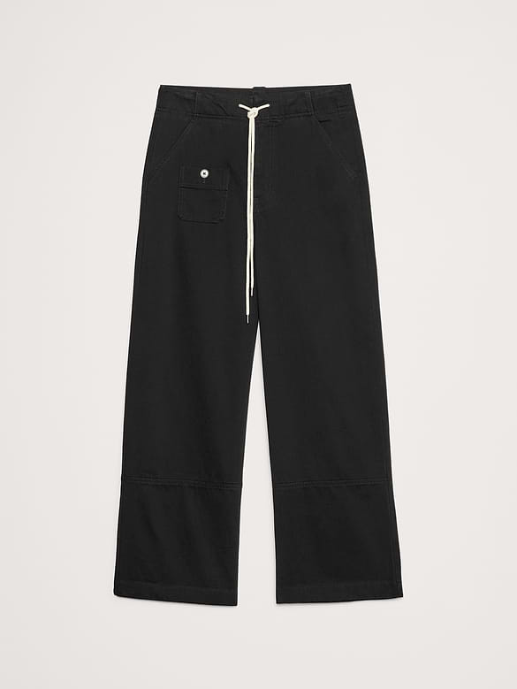 Pantalon jambe large à taille haute élastique à coulisse